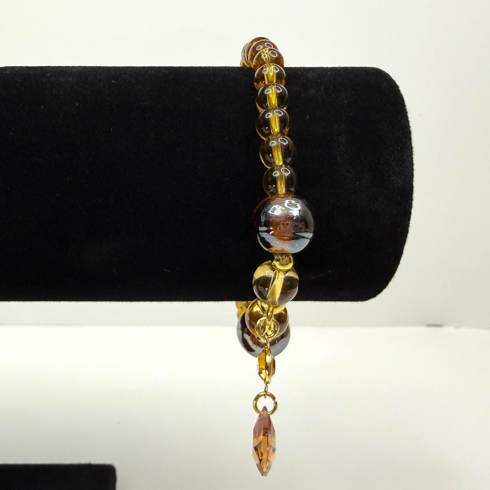 Amber Glass Beaded Crystal Charm Bracelet Faceted Teardrop Stretch Band Jewelry